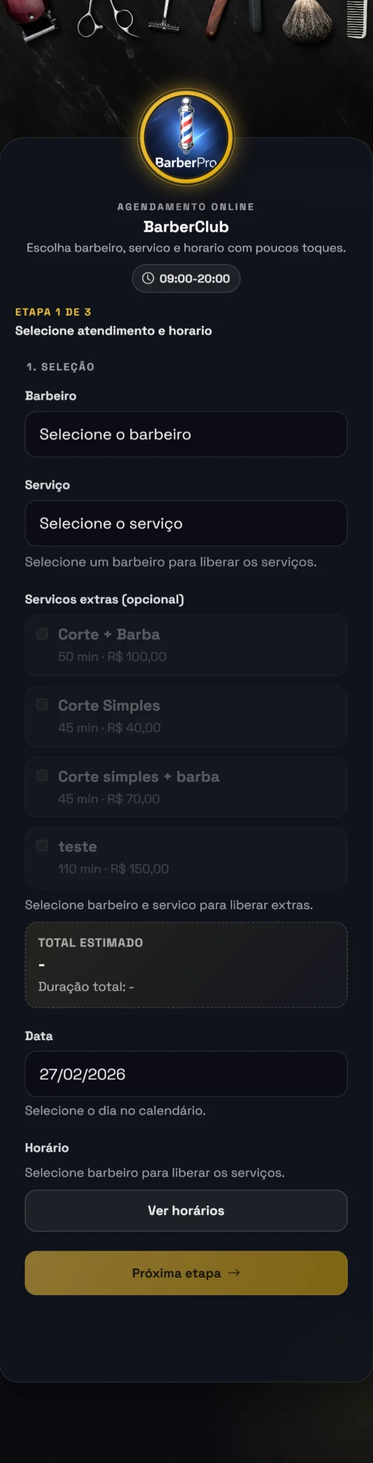 Agenda online BarberPro no celular